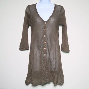 HOMEFROCKS - Brown 100% Linen 3/4 Sleeve Button-Up Dress - Women's Size Small 🔥